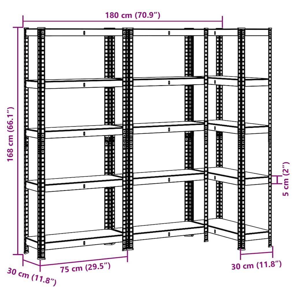 vidaXL Lagerregal 5 Böden Schwerlastregal Silber 3er-Set