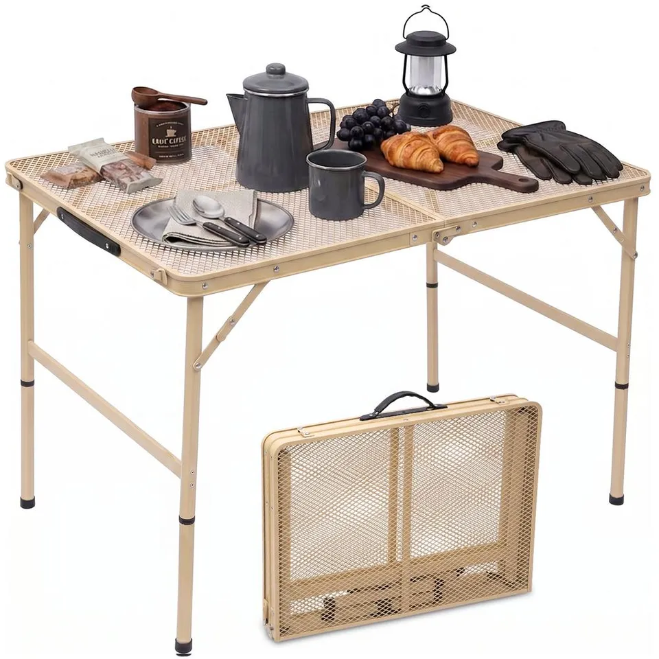 Serenelife Campingtisch 3FT klappbar höhenverstellbar beige