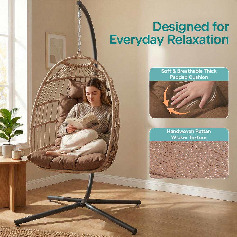 Serenelife Furniture Egg Chair Hängesessel Braun mit Kissen 350 lbs