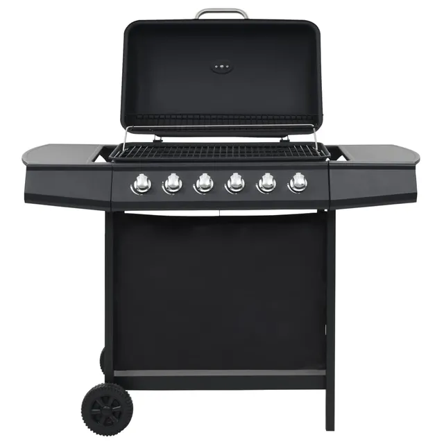 vidaXL Gasgrill 6 Flammen Stahl schwarz mit Thermometer