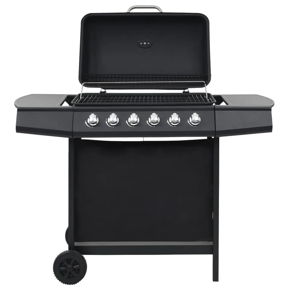 vidaXL Gasgrill 6 Flammen Stahl schwarz mit Thermometer