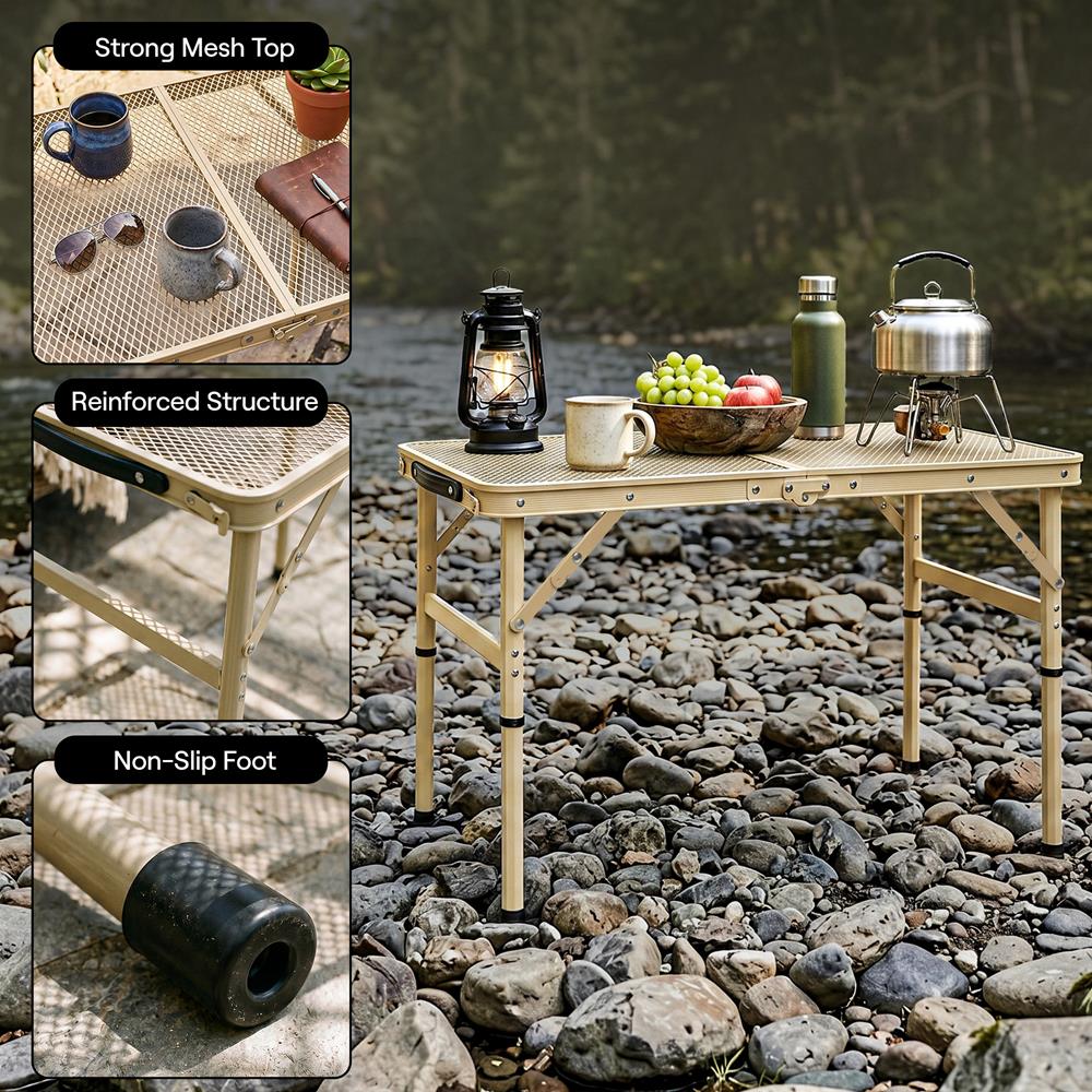 Serenelife Camping Falttisch beige höhenverstellbar 61cm