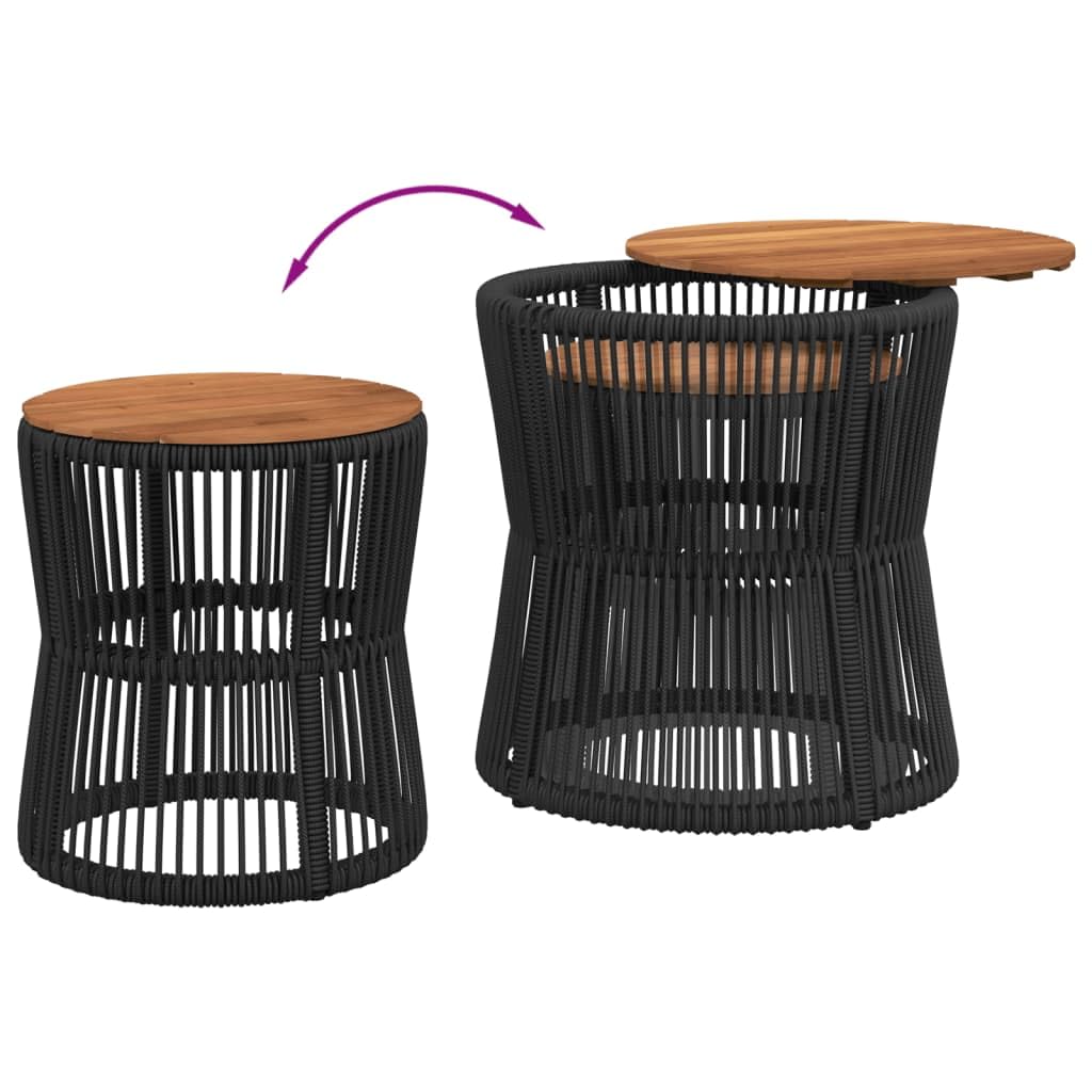 vidaXL Garten-Beistelltische Rattan 2 Stück Schwarz Holzplatte Outdoor