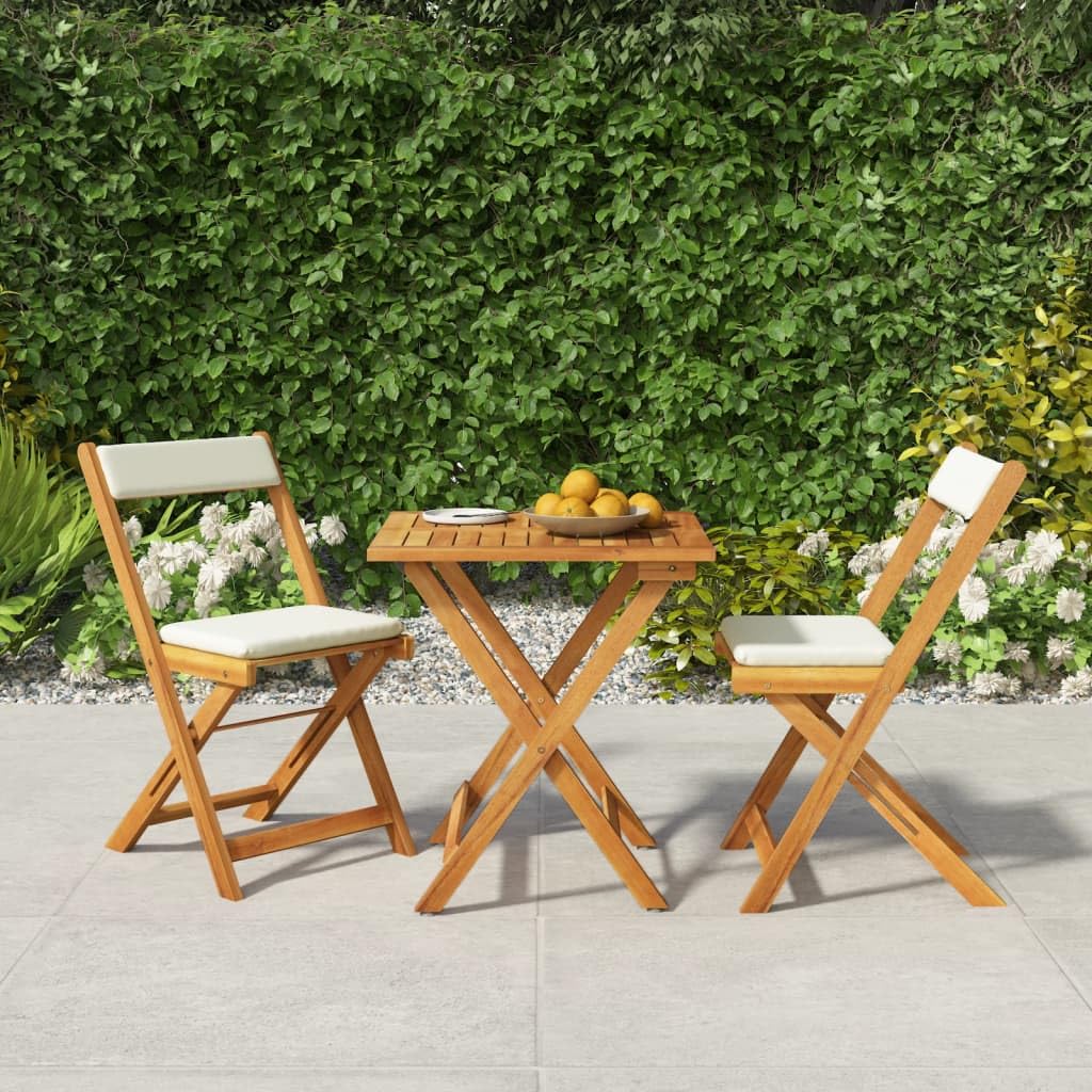 vidaXL Bistro-Set 3-tlg Akazie Klappbar mit Kissen Gartenmöbel