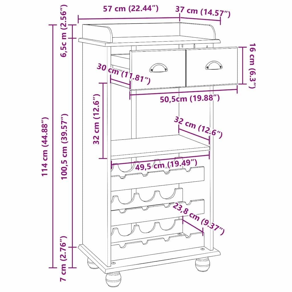 vidaXL Möbel Weinschrank ASKIM Honigwachs Kiefer 114 cm