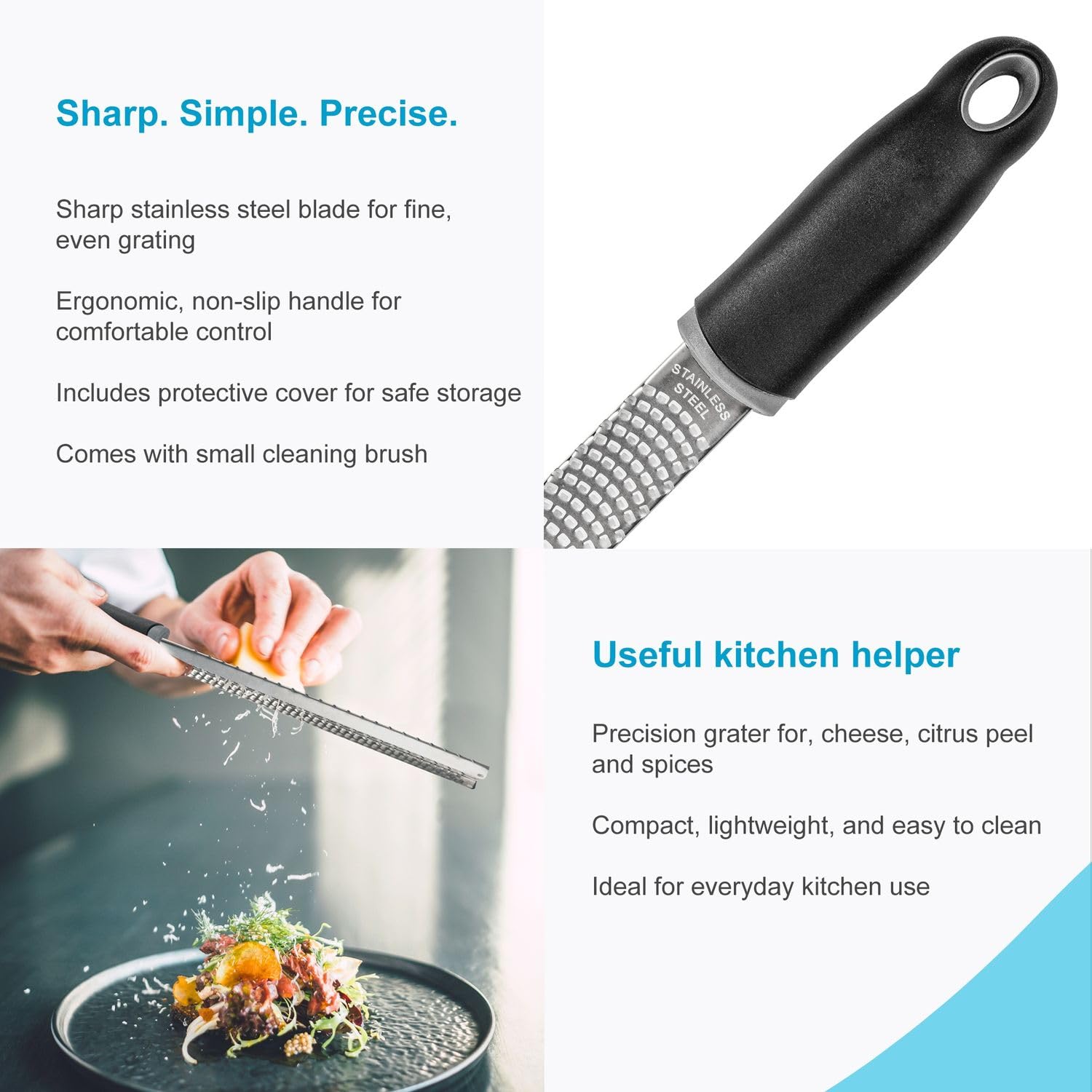 Intirilife Handreibe Edelstahl 32cm Käsereibe schwarz