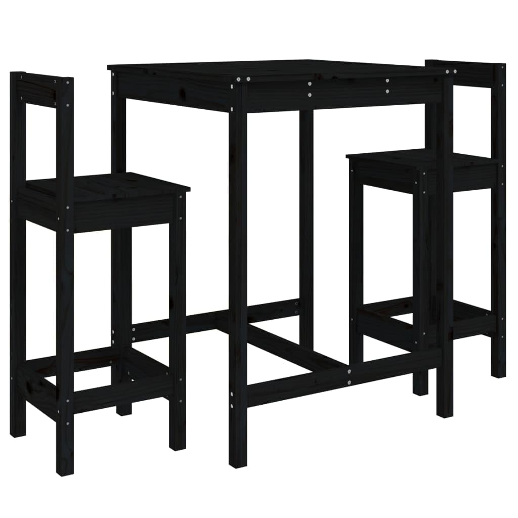 vidaXL 3-tlg. Gartenbar-Set Bartisch schwarz mit Lehne