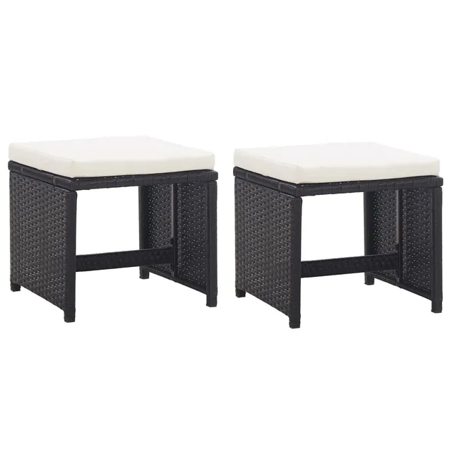 vidaXL Heim & Garten Gartenhocker Poly Rattan Schwarz 2er Set Kissen