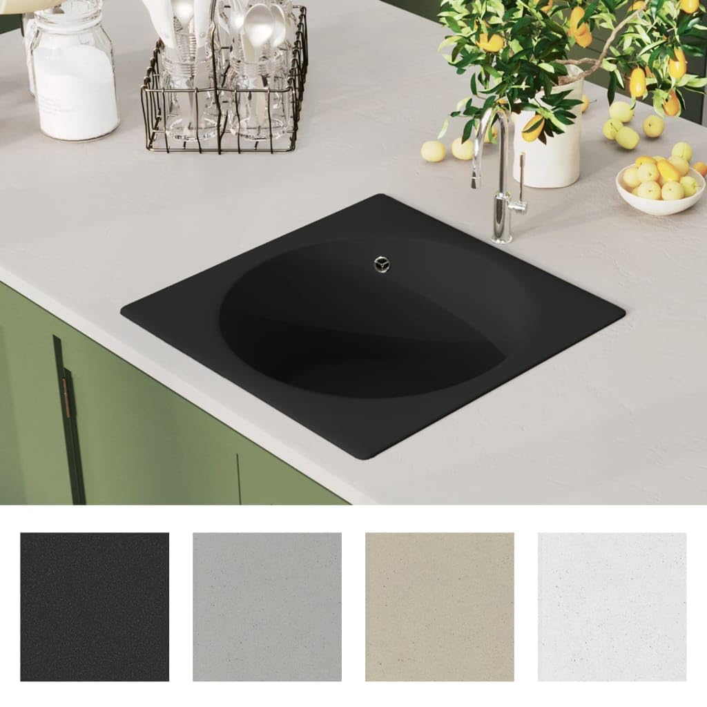 vidaXL Küchenspüle Granitspüle Schwarz Quarz 480x480 mm