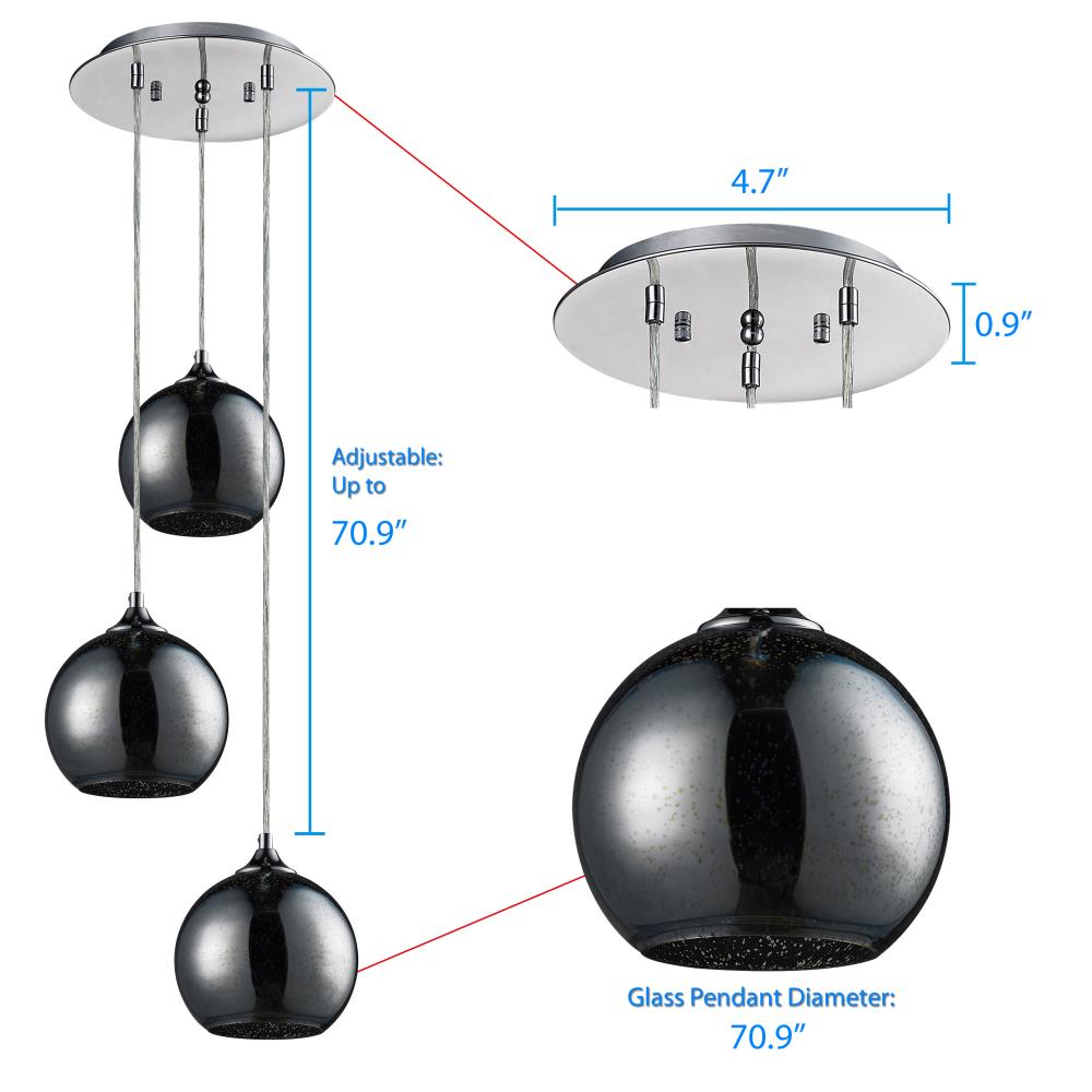 Serenelife Pendelleuchte 3-flammig Glas Chrom höhenverstellbar
