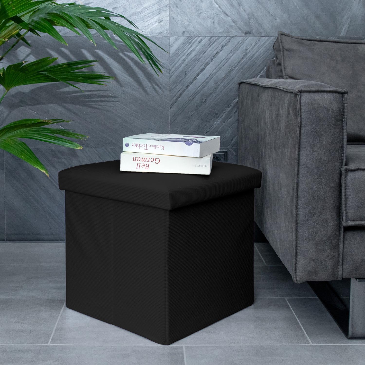 Intirilife Sitzhocker Sitzwürfel 38x38x38 Schwarz Cord Stauraum