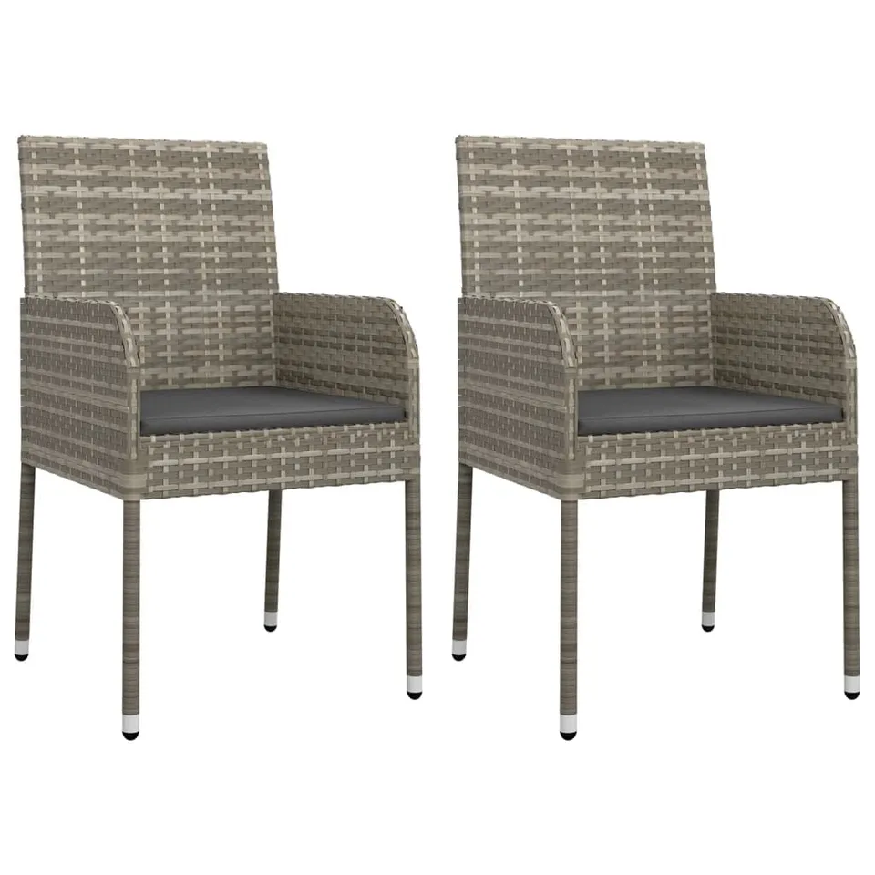 vidaXL Gartenstuhl 2x Set Poly Rattan grau mit Kissen