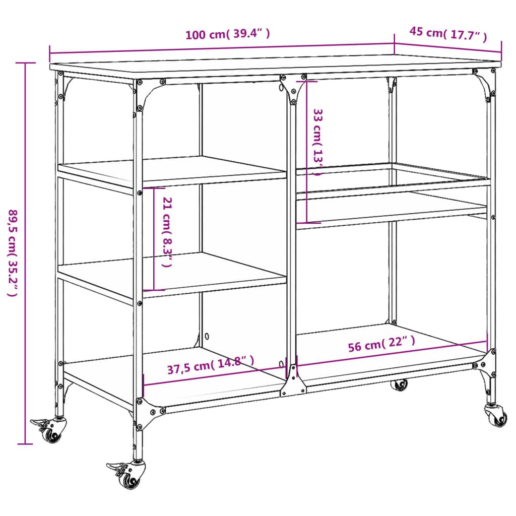vidaXL Möbel Küchenwagen Grau Sonoma 100x45x89,5 Holz