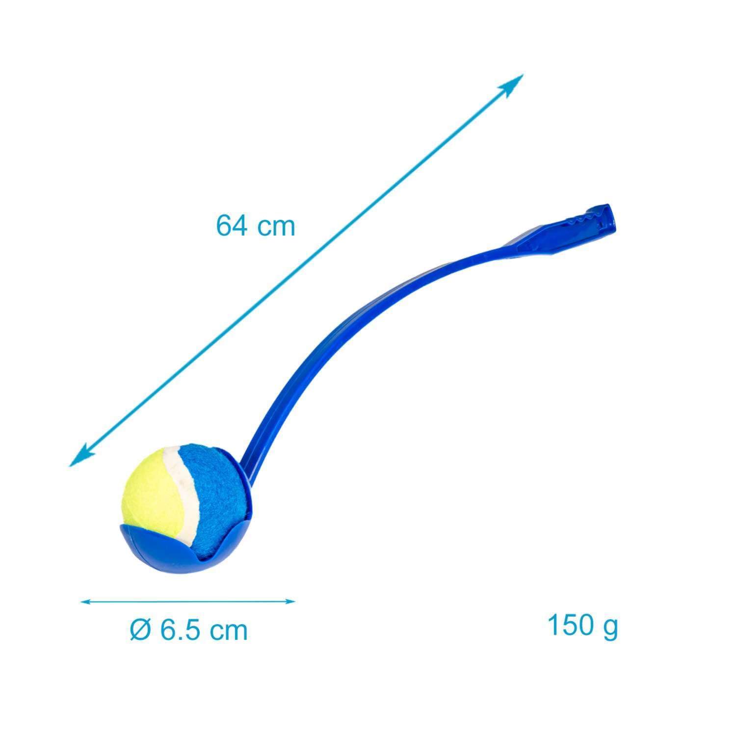 Intirilife Ballschleuder Hund Blau 64 cm mit Tennisball