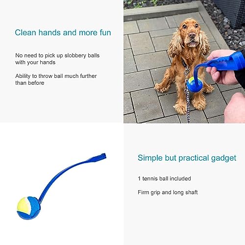 Intirilife Ballschleuder Hund Blau 64 cm mit Tennisball