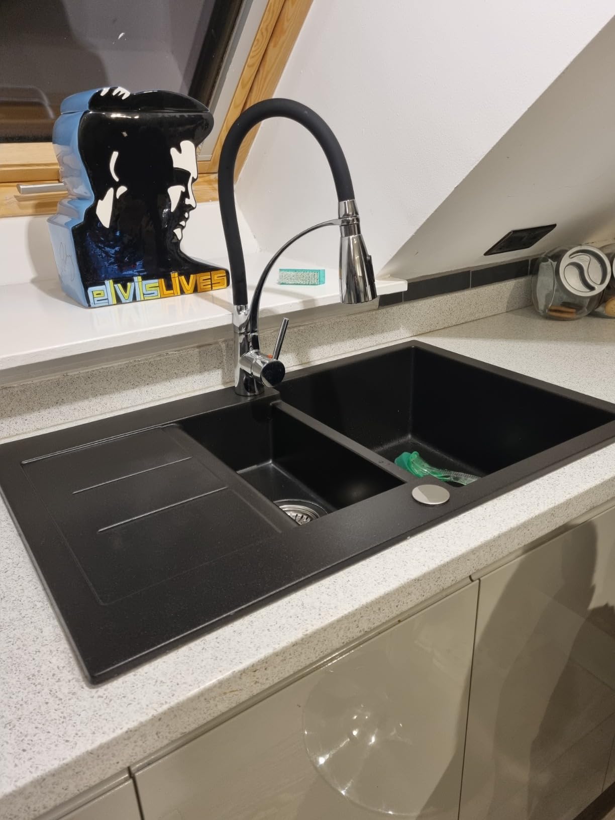 vidaXL Doppelbecken Granitspüle Schwarz 80x50cm hitzebeständig