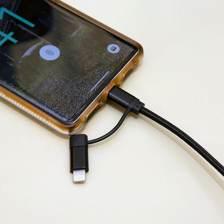 Kikkerland 2-in-1 Ladekabel Schwarz geflochten USB-C Lightning