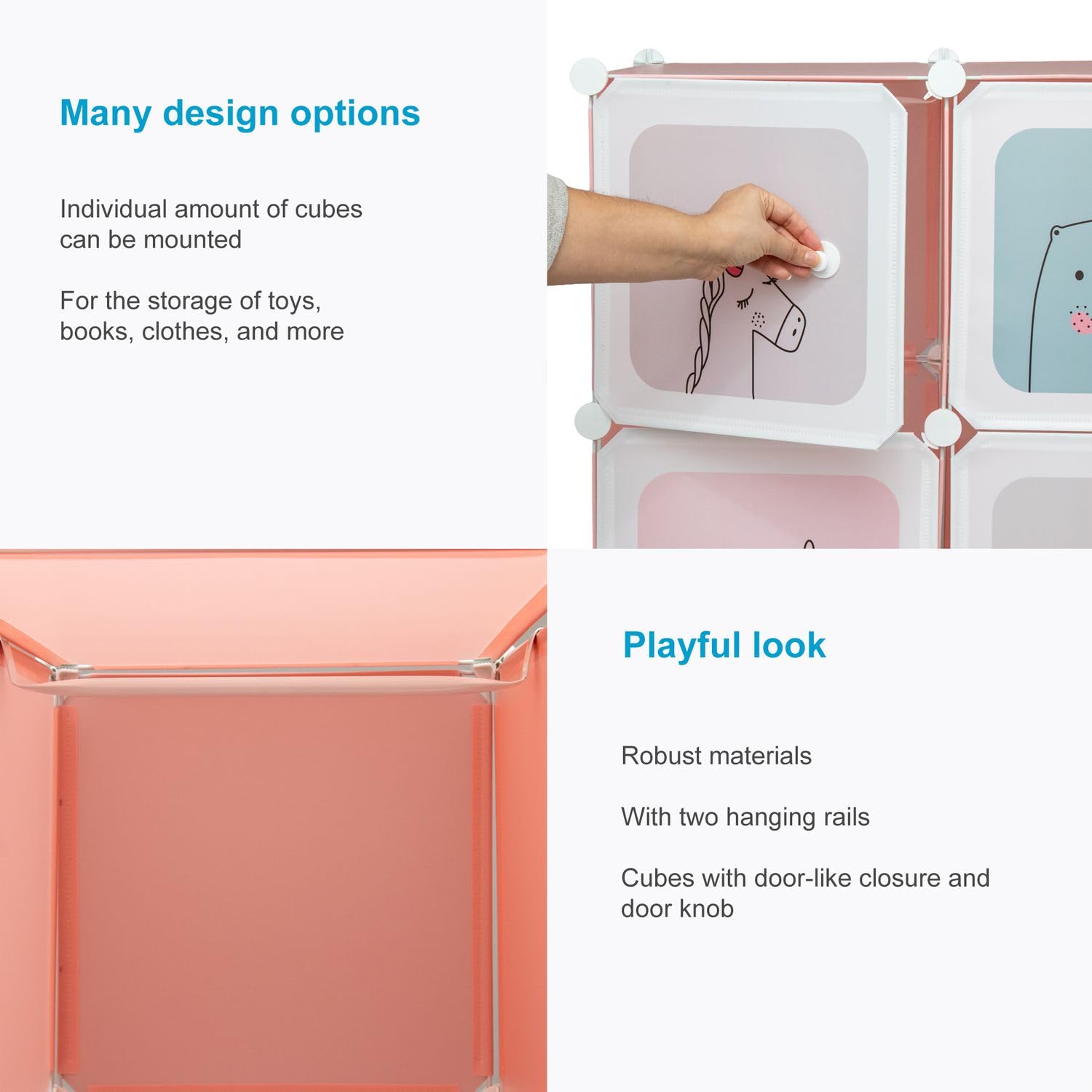 Intirilife Kleiderschrank Steckregal Kinder Rosa 12 Türen