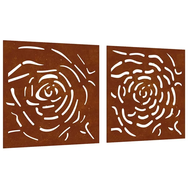 vidaXL Garten Wanddeko 55x55 cm Rosen 2-tlg Cortenstahl