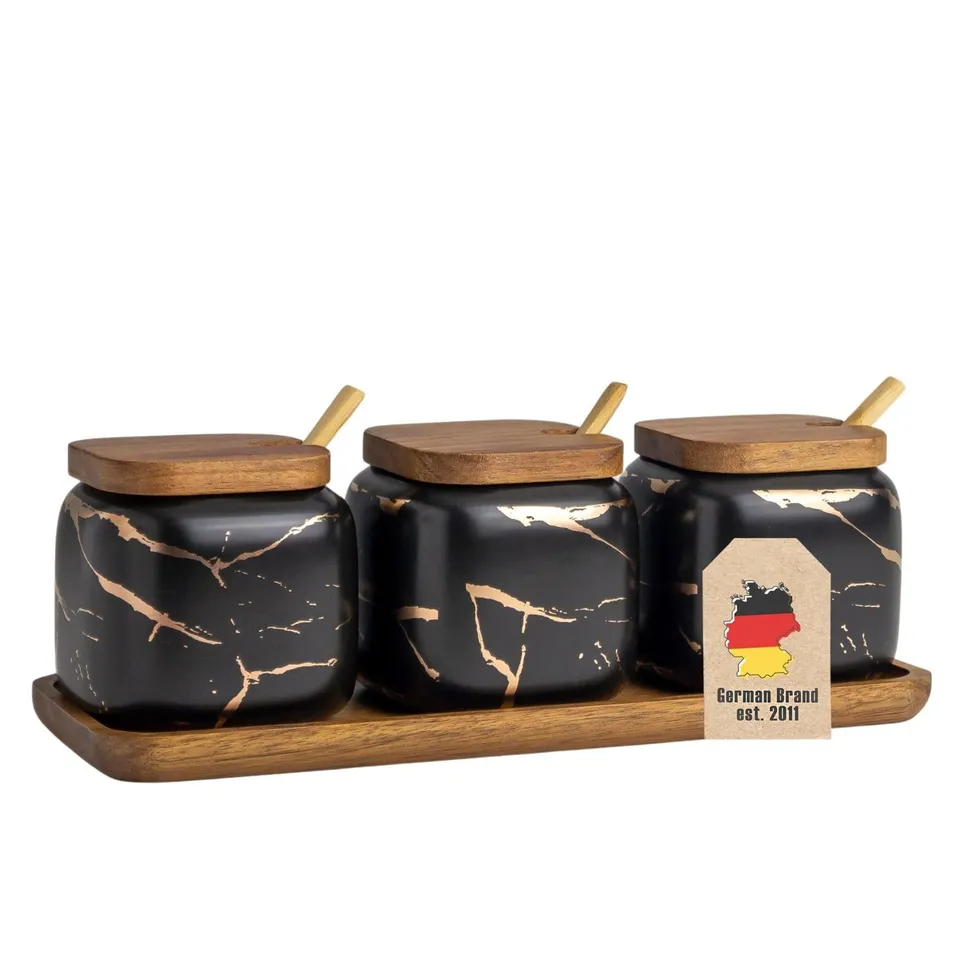Intirilife Zuckerdose 3er Set Keramik Marmor Schwarz