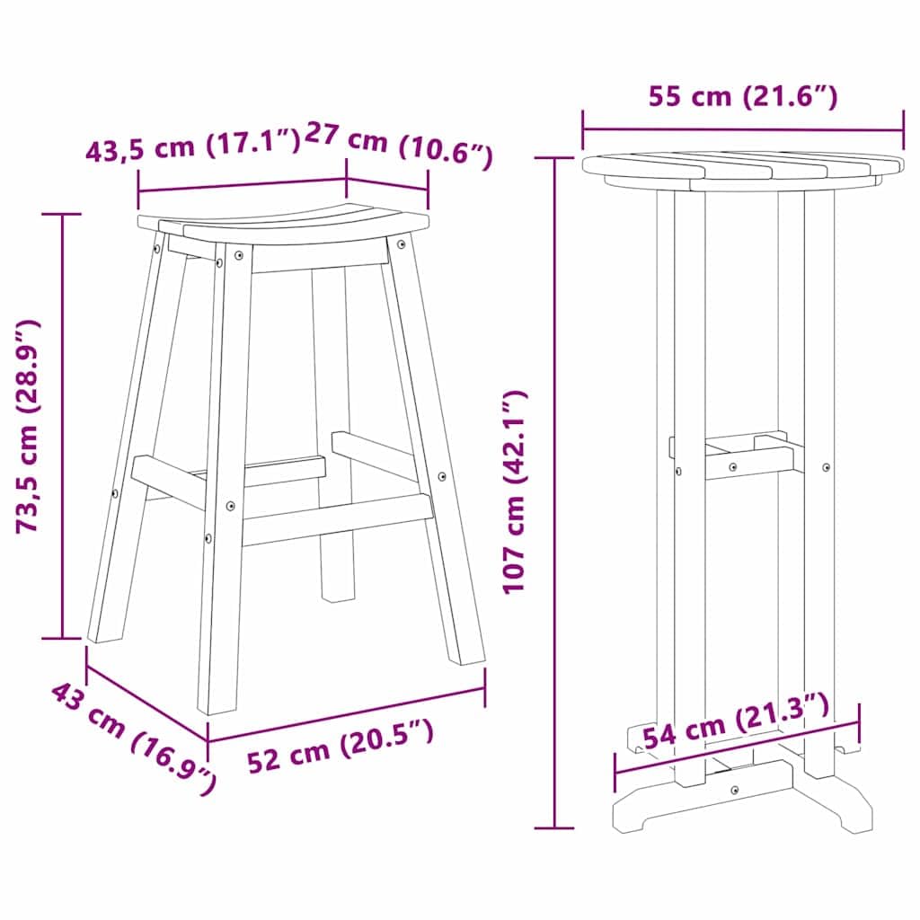 vidaXL Bar Set Hellgrau 3-tlg HDPE Garten