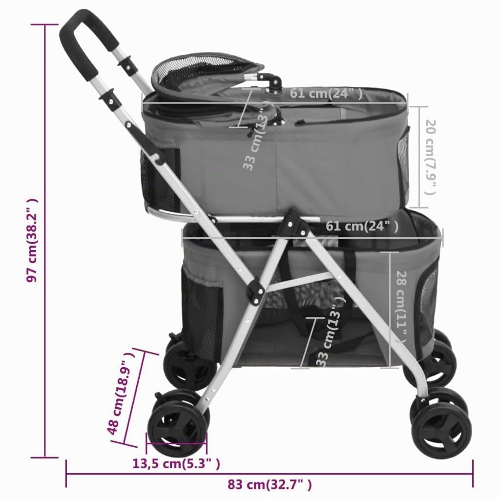 vidaXL Hundewagen Haustierwagen 2 Hunde Faltbar Grau 83x48x97cm