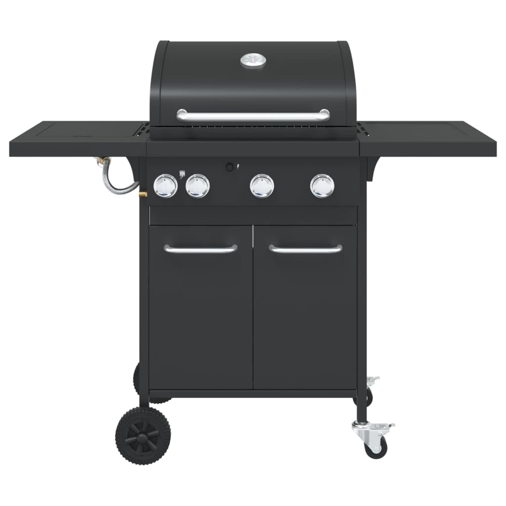 vidaXL Gasgrill 4 Flammen Schwarz Stahl mit Grillwagen