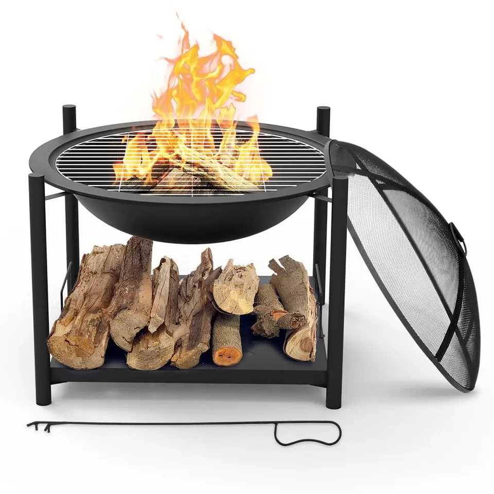 Serenelife Fire Pit Feuerschale 26 Zoll Stahl mit Grillrost