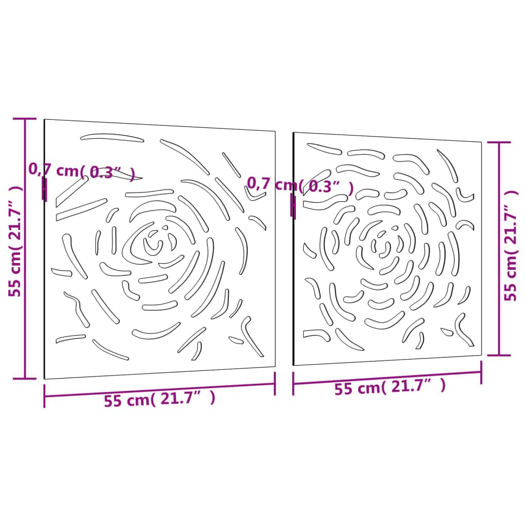 vidaXL Garten Wanddeko 55x55 cm Rosen 2-tlg Cortenstahl