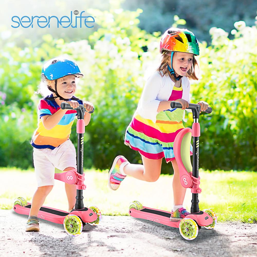 SereneLife Scooters Kinderroller 3-Rad mit Sitz LED
