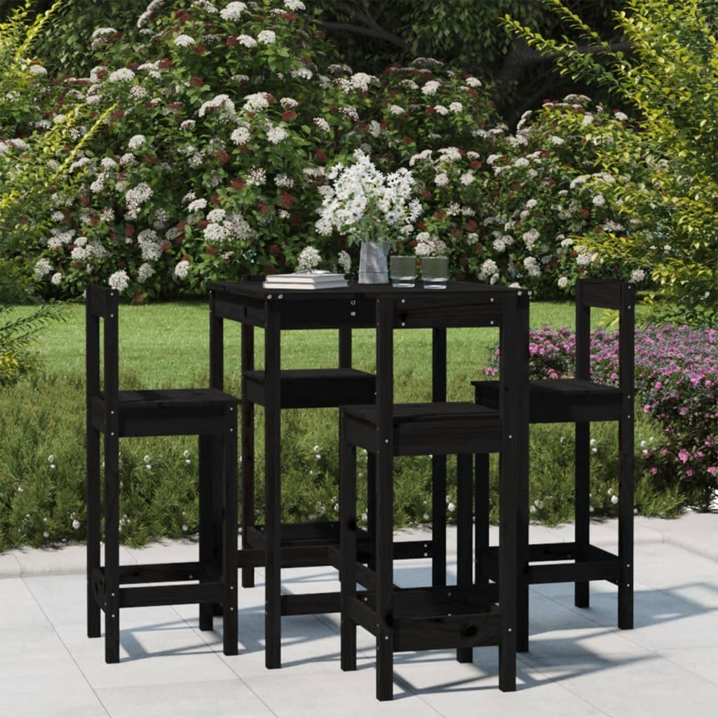 vidaXL 5-tlg. Gartenbar-Set Bartisch schwarz mit Lehne