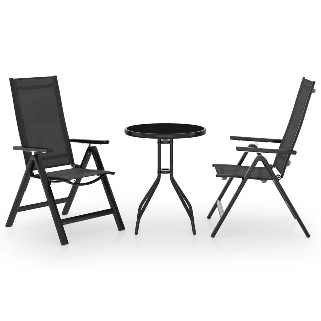 vidaXL Bistroset 3-tlg Balkonset Glas/Stahl Schwarz Anthrazit