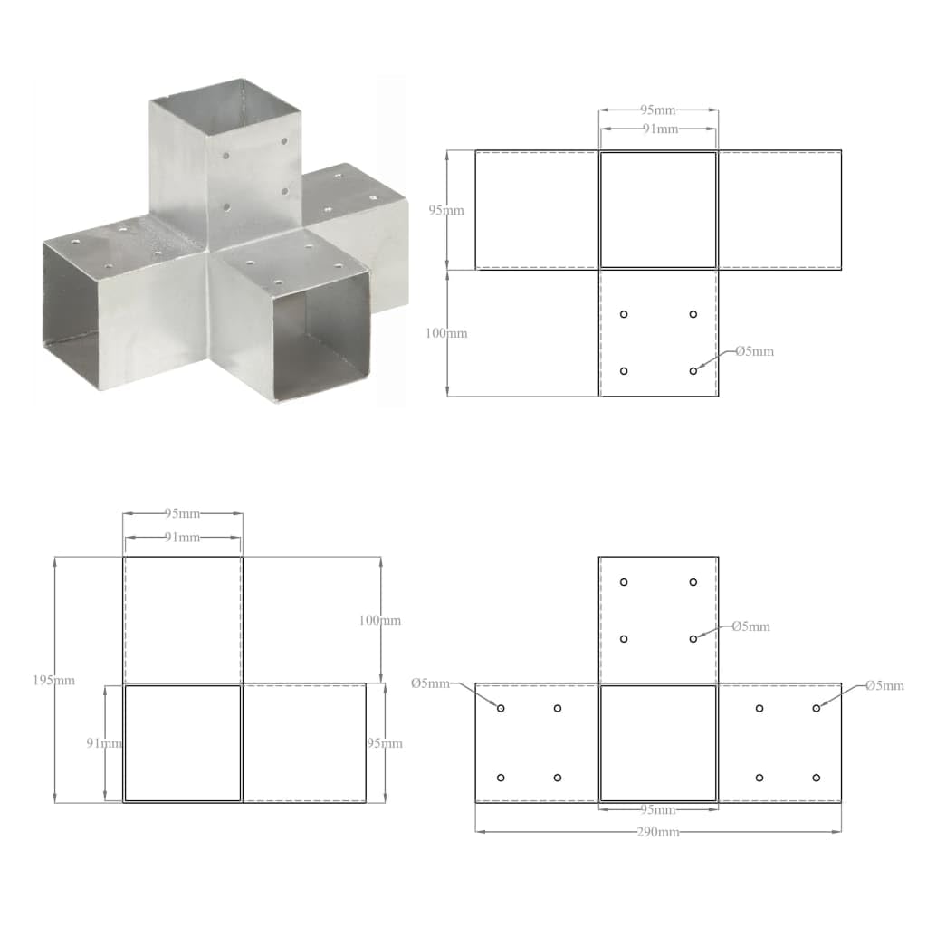 vidaXL Pfostenverbinder X-Form Holzverbinder 91x91mm verzinkt