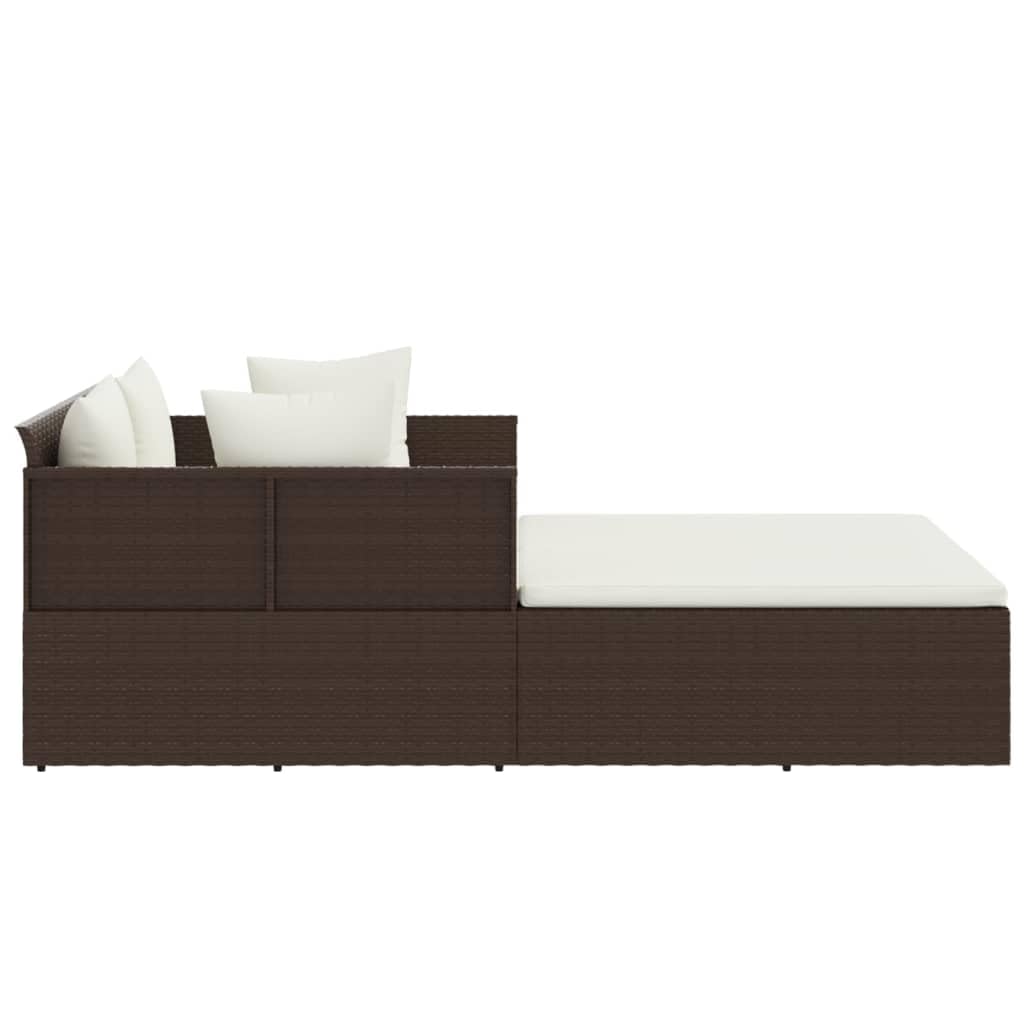 vidaXL Sonnenliege Braun Poly Rattan 182 cm mit Kissen