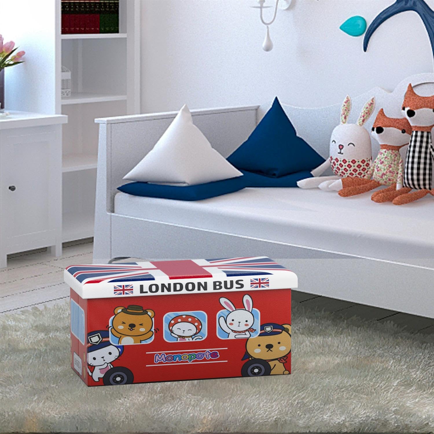 Intirilife Sitzhocker London Bus 49x31x31cm Kunstleder faltbar