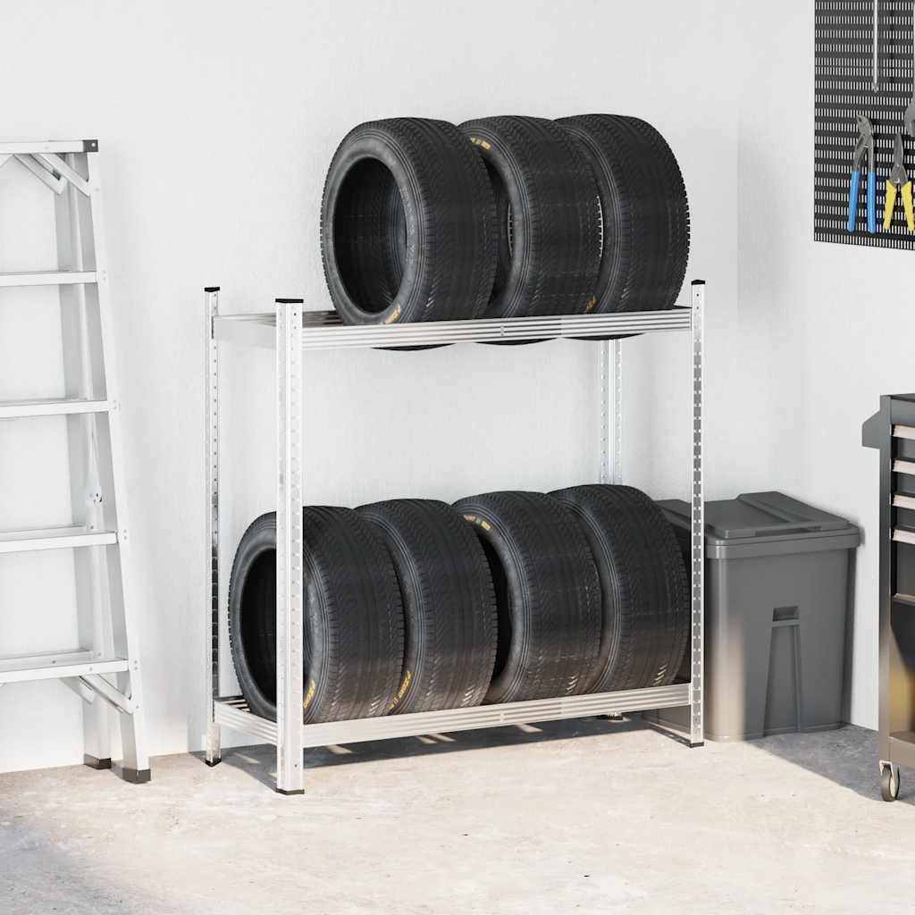 vidaXL Reifenregal 2 Böden Reifenständer Silber 110x40x109 cm