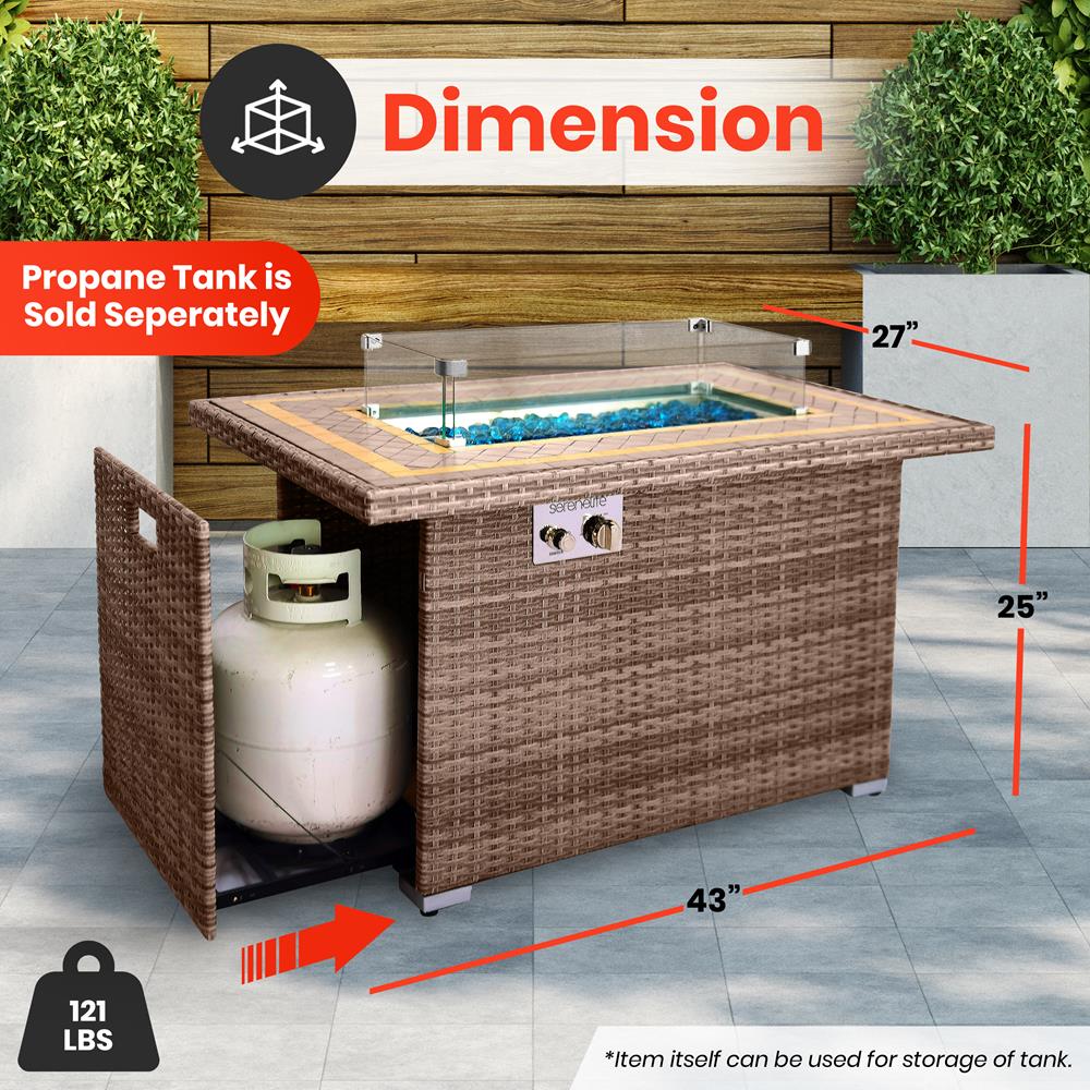 Serenelife Fire Pit Feuertisch 50000 BTU Fliesen Rattan