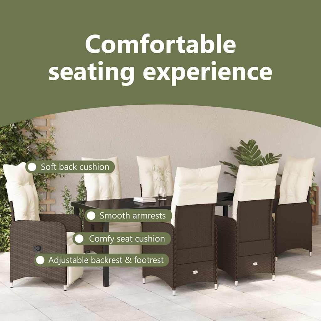 vidaXL Garten Essgruppe Braun 7-tlg Poly-Rattan