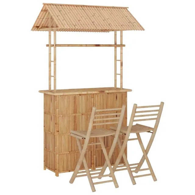 vidaXL Bar Set 3-TLG. Bambus Gartentheke mit Dach