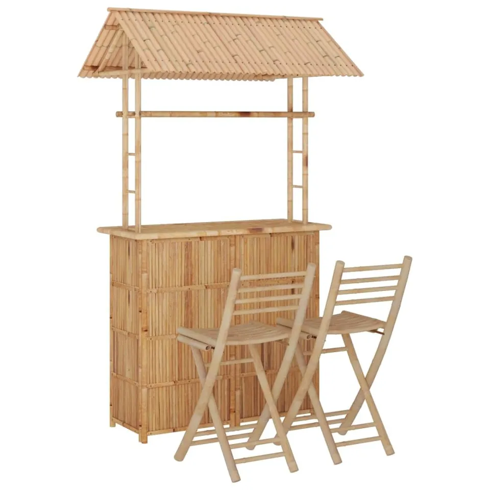 vidaXL Bar Set 3-TLG. Bambus Gartentheke mit Dach
