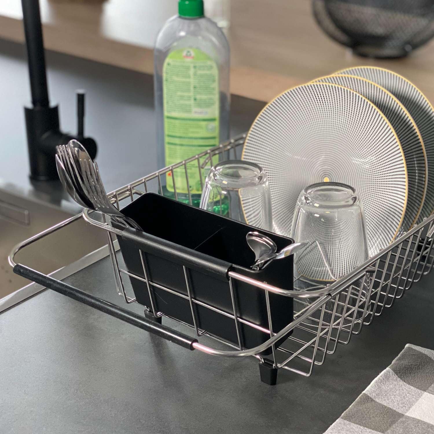 Intirilife Geschirrabtropfer Edelstahl Silber ausziehbar 38-56,5 cm