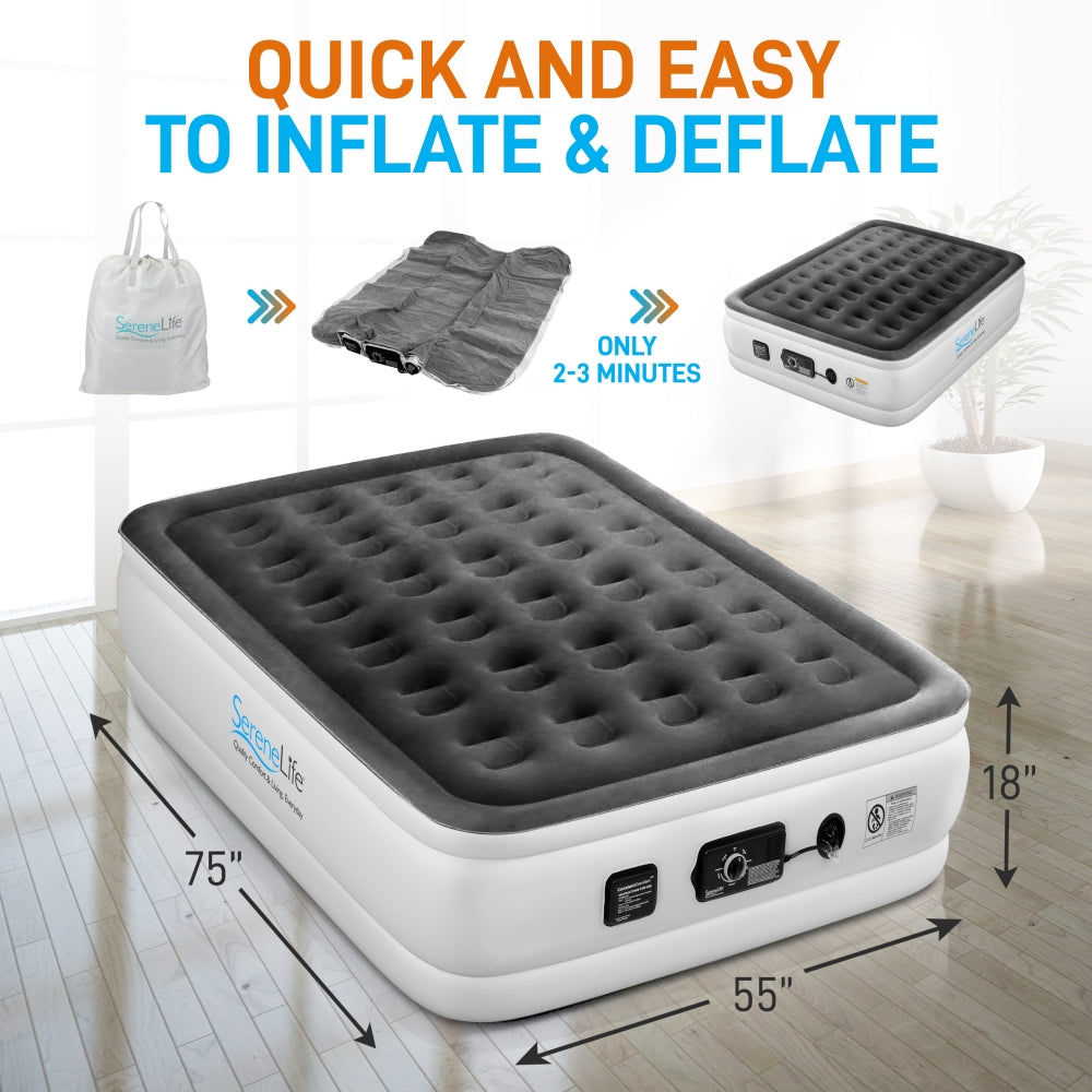 Serenelife Luftmatratze Full 18 Zoll mit Pumpe beflockt