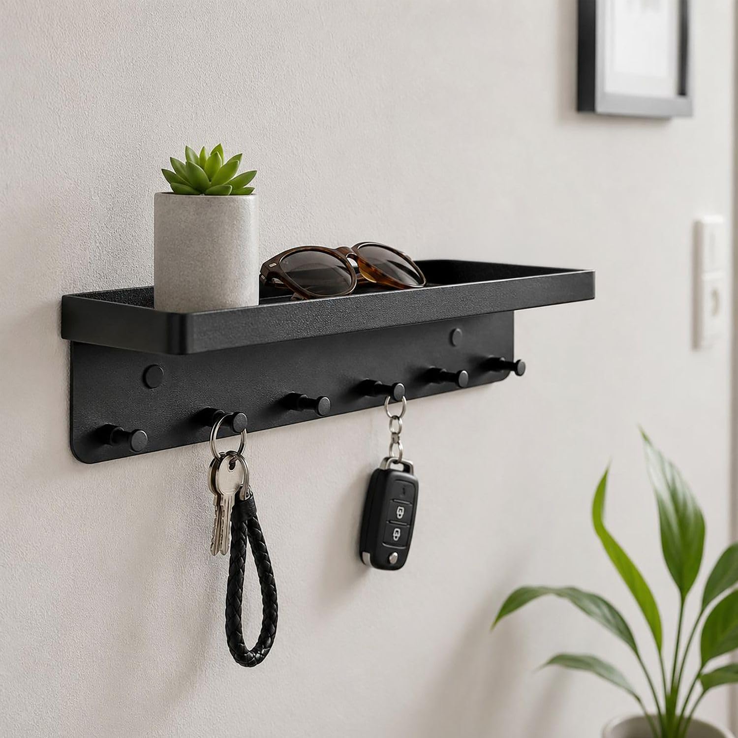 Intirilife Schlüsselbrett Schwarz 24,5 cm 6 Haken Edelstahl