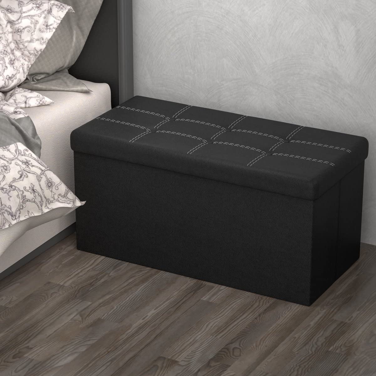 Intirilife Sitzbank 78x38x38 cm Sitztruhe Kunstleder schwarz