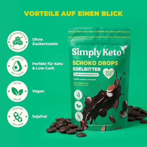Simply Keto Schokodrops Edelbitter zuckerfrei 200g vegan
