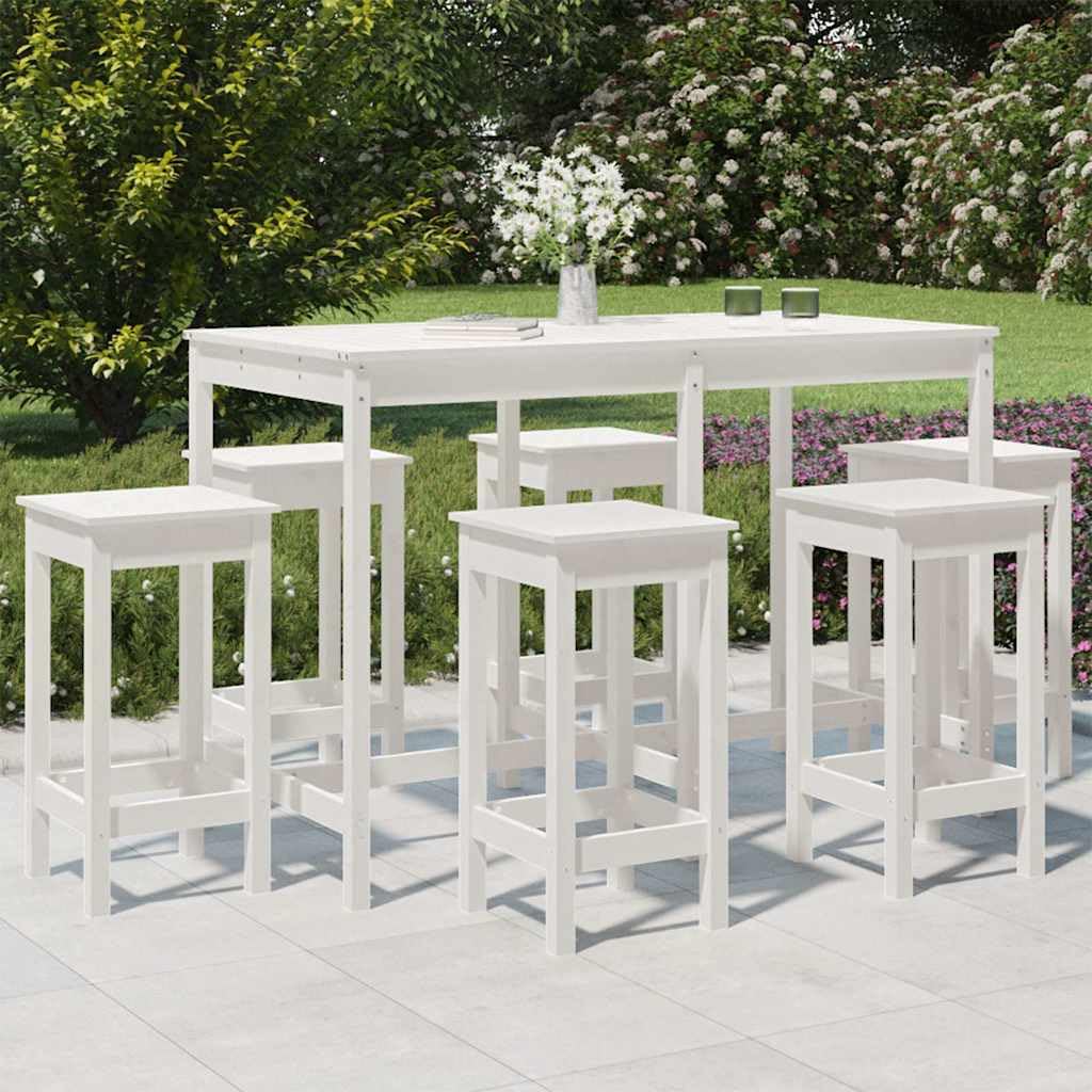vidaXL Gartenbar-Set 7-TLG. Weiß Kiefer Massivholz