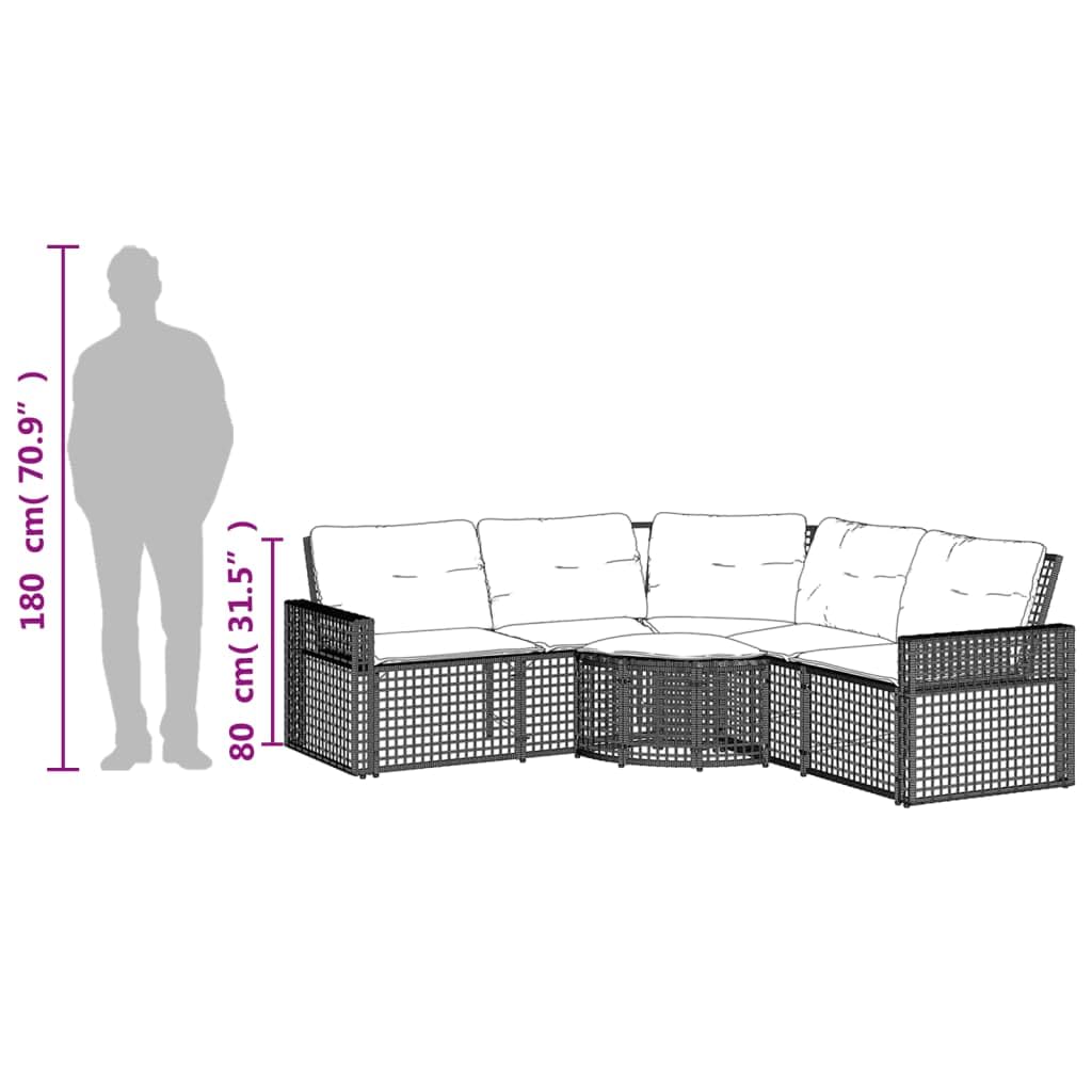 vidaXL Heim & Garten Gartensofa L-Form Schwarz-Creme Rattan mit Hocker