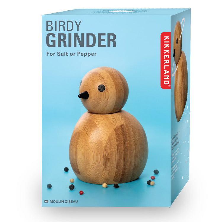 Kikkerland Home Birdy Gewürzmühle Bambus Salz Pfeffer Keramik
