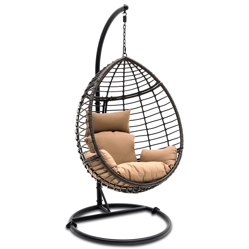 Serenelife Furniture Hängesessel Rattan Braun Egg Chair UV Kissen