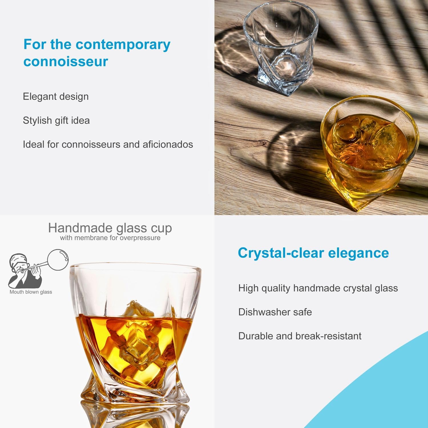 Intirilife Whisky Gläser Set Twisted 2 Stück 260 ml Kristall